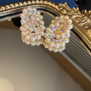 Vintage White Pearl and Crystal AB Earrings